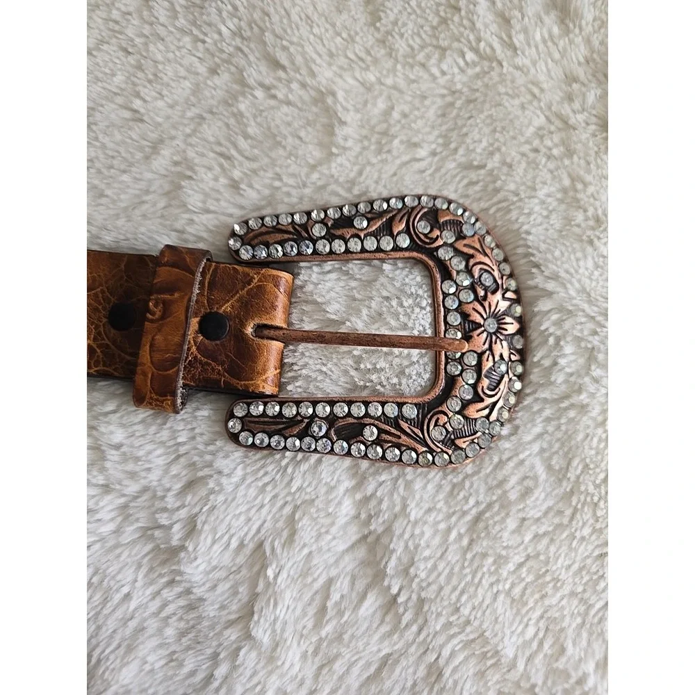 Roper Bling Gems Pearl Studded Brown Western Braided Rose Gold Buckle Belt Rodeo